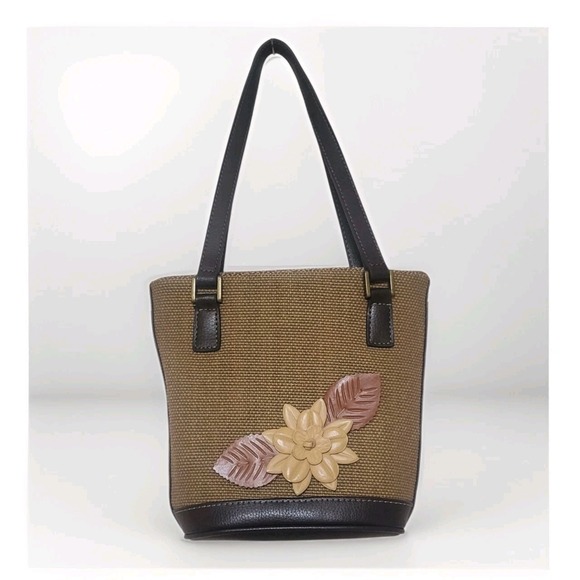 Liz Claiborne Handbags - Liz Claiborne Y2K Mini Brown Woven Hand- Shoulder Bag Faux Leather Floral Detail